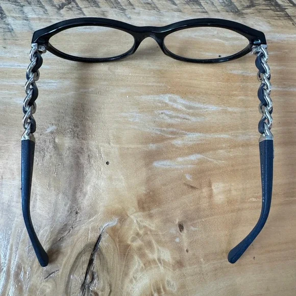 Rare Chanel 3223-Q Navy Blue Leather Chain Link Oval Eyeglasses Frames Italy - Picture 5 of 12